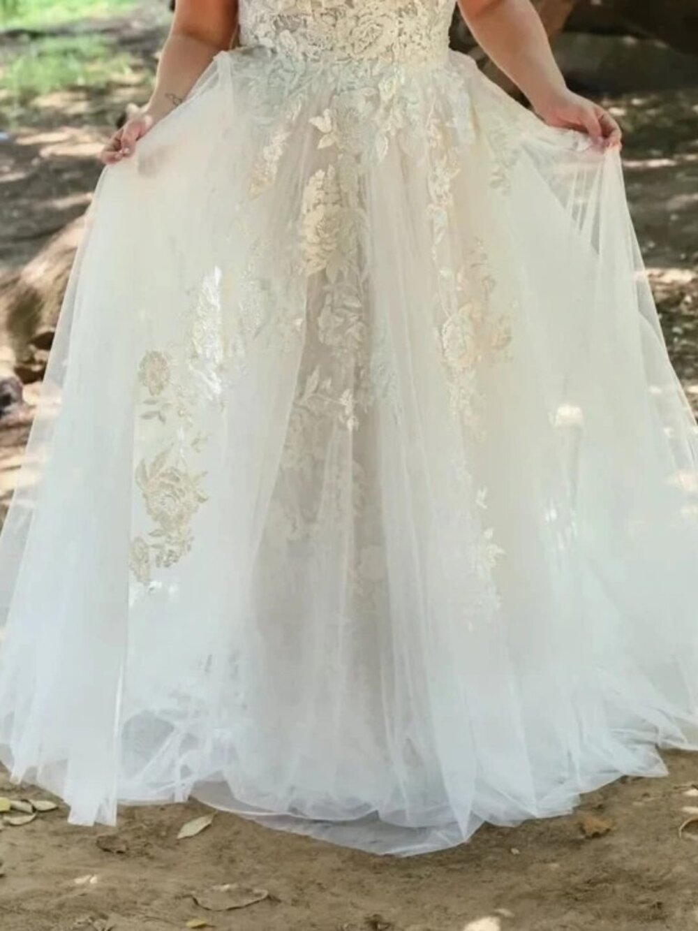 Studio Levana Lana Ivory Embroidered Tulle Removable Overskirt